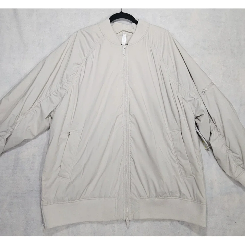 Zella Coat Mens XXL 2XL NEW Bomber Lightweight Relax Fit Gray Beige Zip Pockets